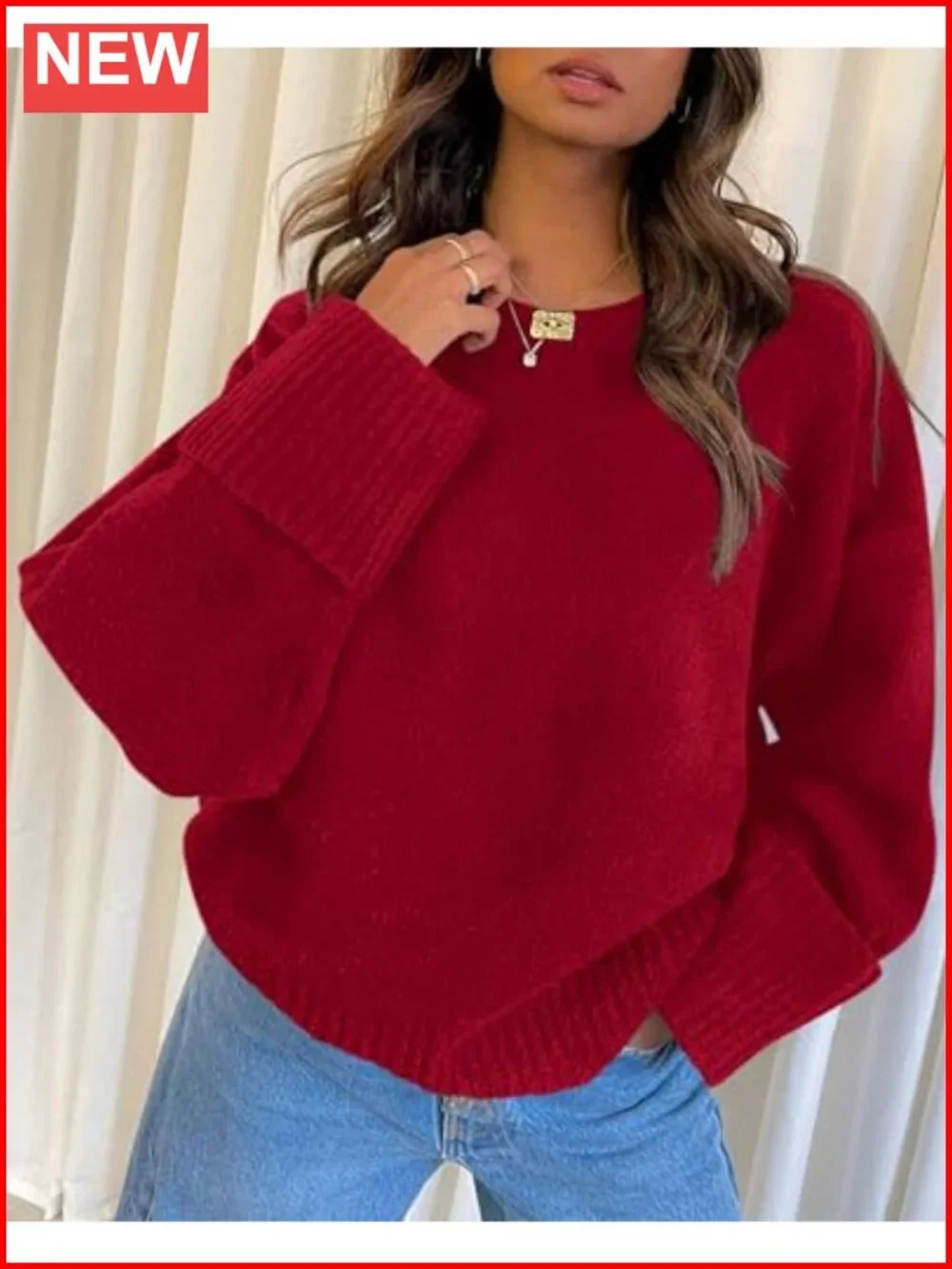 Oversized Fuzzy Crewneck Pullover Sweater Chunky Knit Fall Winter